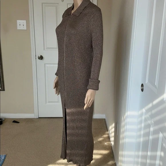 NWT ANTHROPOLOGIE Metallic Brown Long Sleeve Dress Sz. XL. - Picture 2 of 15